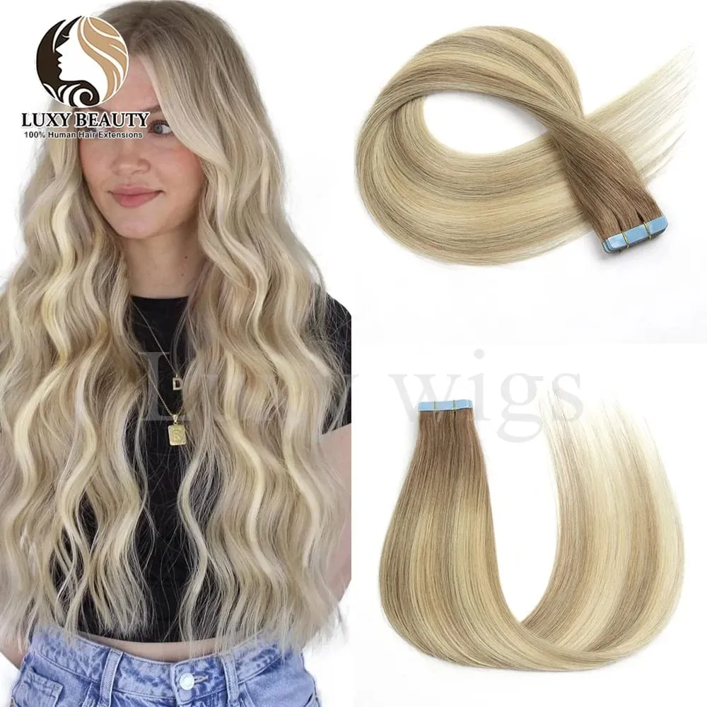 Highlights Brown Tape in Hair Extensions Human Hair Straight Black Blonde Seamless PU Skin Weft Tape In Hair Extensions 20PCS