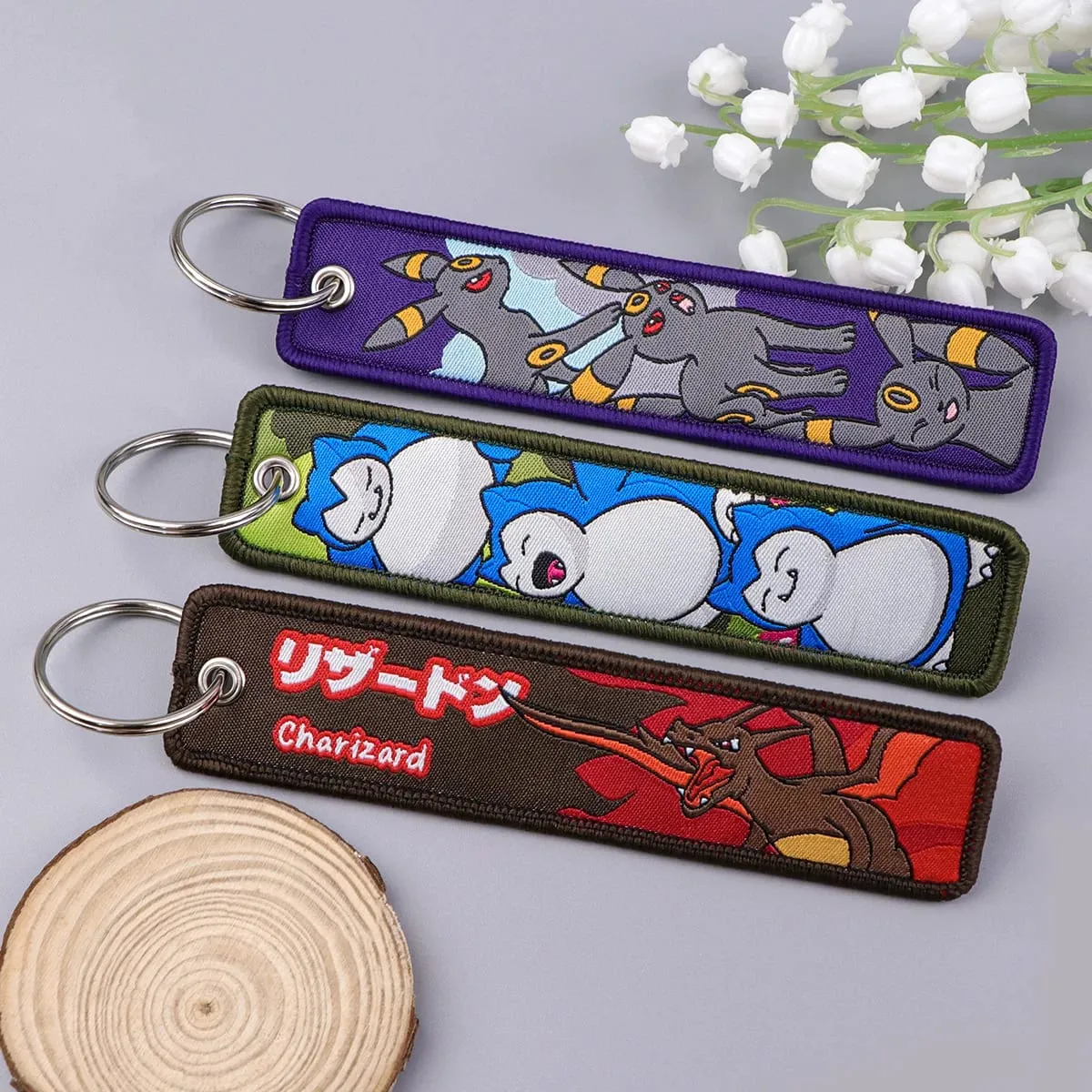 Pokémon Anime Elf Monsters Keychain for Cars Backpack Key Holders Embroidery Keyrings Key Tag Jet Tag Accessories Gifts 1pcs