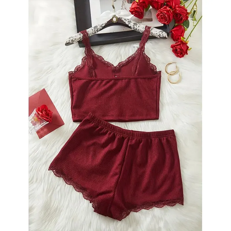 Solid-Color 2-Piece Summer Underwear Set Sexy Lace Bra Breathable Intimate Lingerie Fashion Home Wear Soft Seamless Bras Shorts — image 2