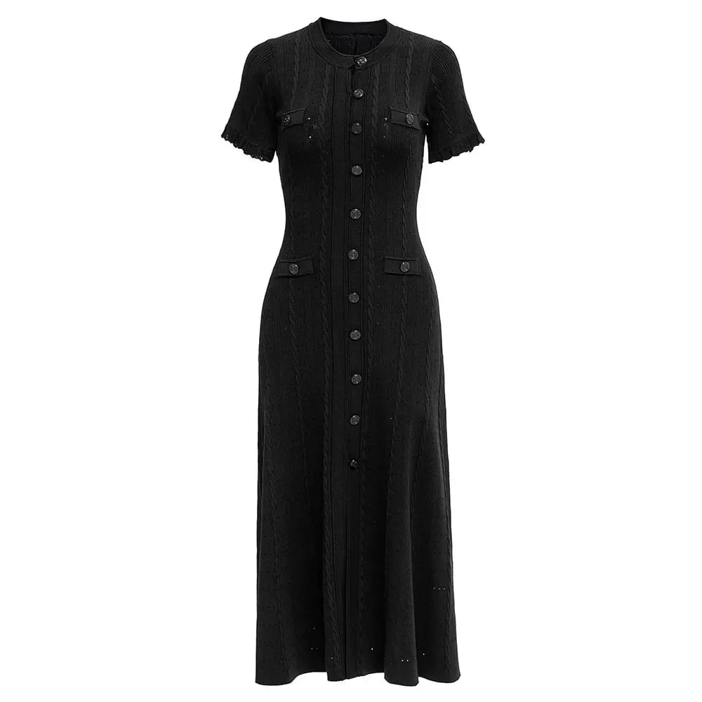 שמלה ארוכה סרוגה בסגנון צרפתי עגול צווארון חלול חצאית קצה עץ אלגנטית סתיו יוקרה אופנה נשים שמלת חתיכה אחת — image 6