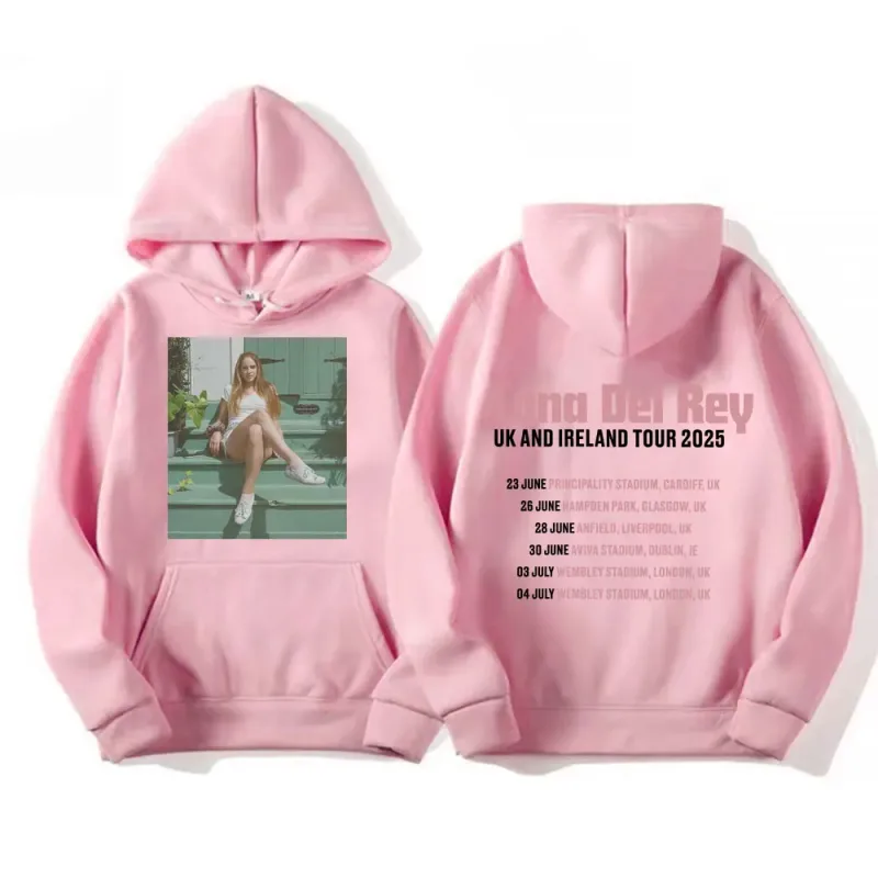 Lana Del Rey UK & Ireland Tour 2025 Gráfico Hoodies Homens Mulheres Moda Estética Casual Pulôveres Manga Longa Moletons com Capuz — image 7
