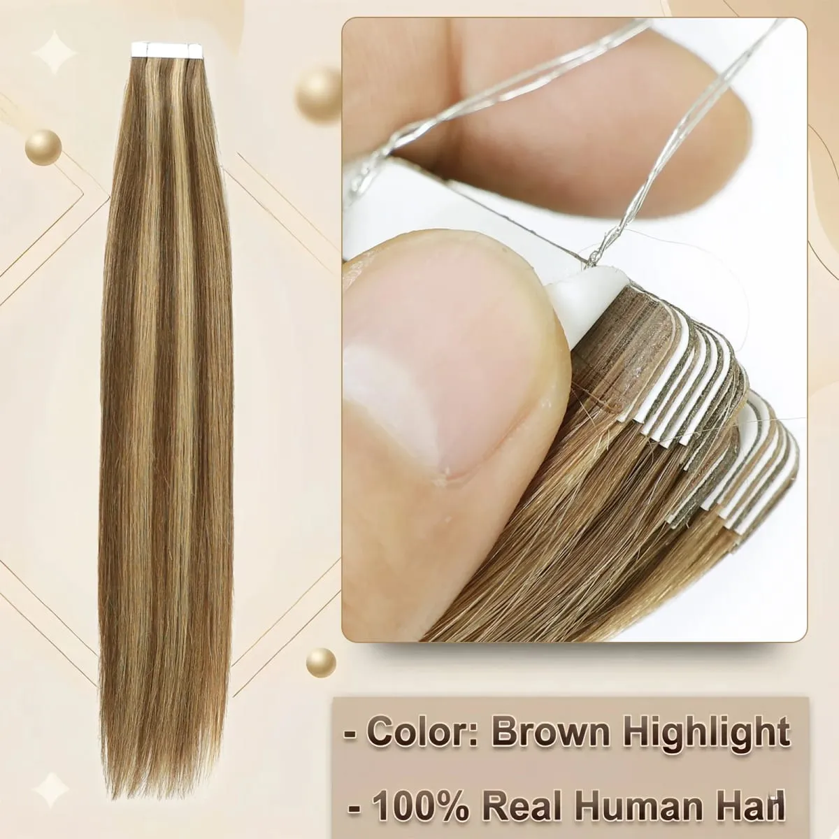 Tape In Human Hair Extensions Brown Highlight Straight 12-22Inch 50g/pack 100% Remy Human Hair Seamless Skin Weft For Women — image 6