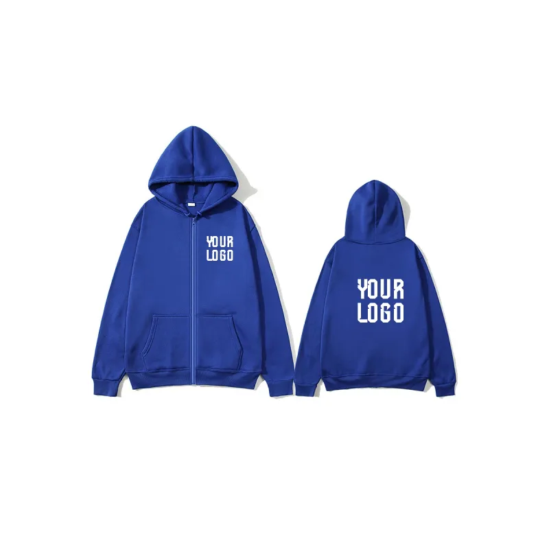 Solid Color Zipper Hoodie | Customizable Text Pattern Jacket | Unisex Team Customization — image 5