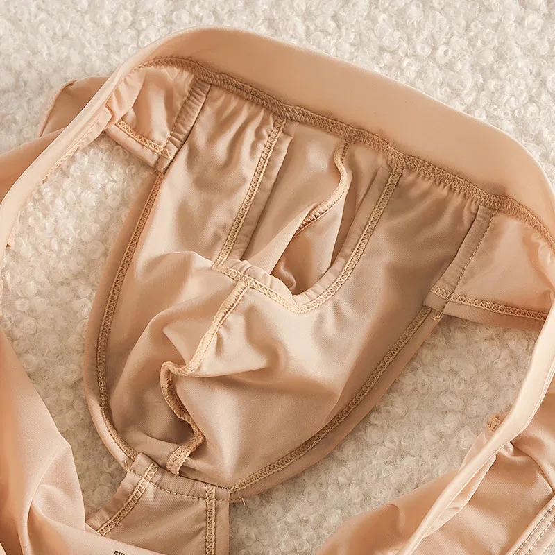 Open Front Fly Pouch Underwaer Men Scrotal Support Sports Briefs Ice Silk Breathable Underpant Bullet Hiwalay Malusog na Panty — image 7