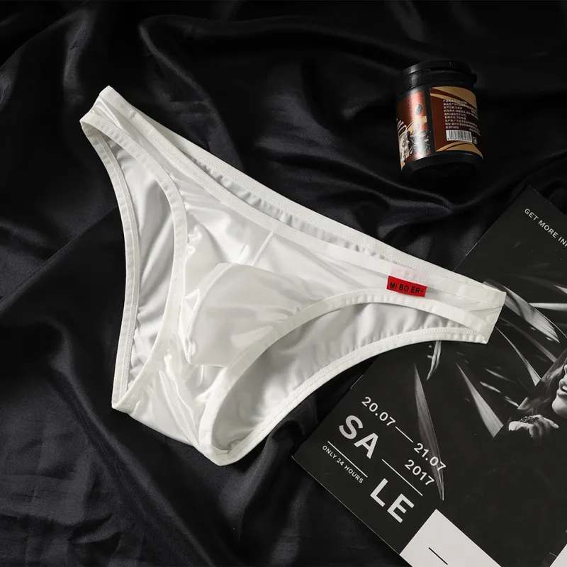 Men Low Waist Satinlike Ice Silk Stretch Brief Underwear Breathable Pouch Soft Fabric Underpants for Multiple Seasons — image 5