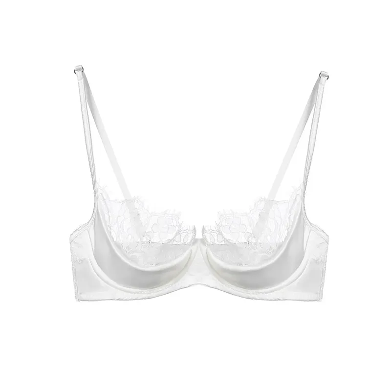 Conjunto de lencería de media copa de encaje francés para mujer, sujetador con aros, suave, transparente, ultrafino, verde, para busto pequeño 32-38AB — image 11