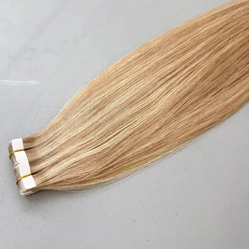 Remy Virgin Hair Tape in Extensions #P18/613 Blonde Straight Adhesive PU Skin Weft 14-22 Inch Human Hair Extensions for Women