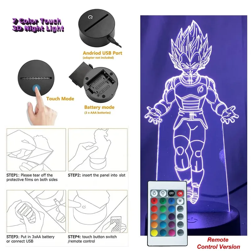 Dragon Ball Z Anime Figures Goku Vegeta Gohan Broly 3D Lamp PVC Action Figures Toys for Children Trunks Buu Super Saiyan Gifts — image 25