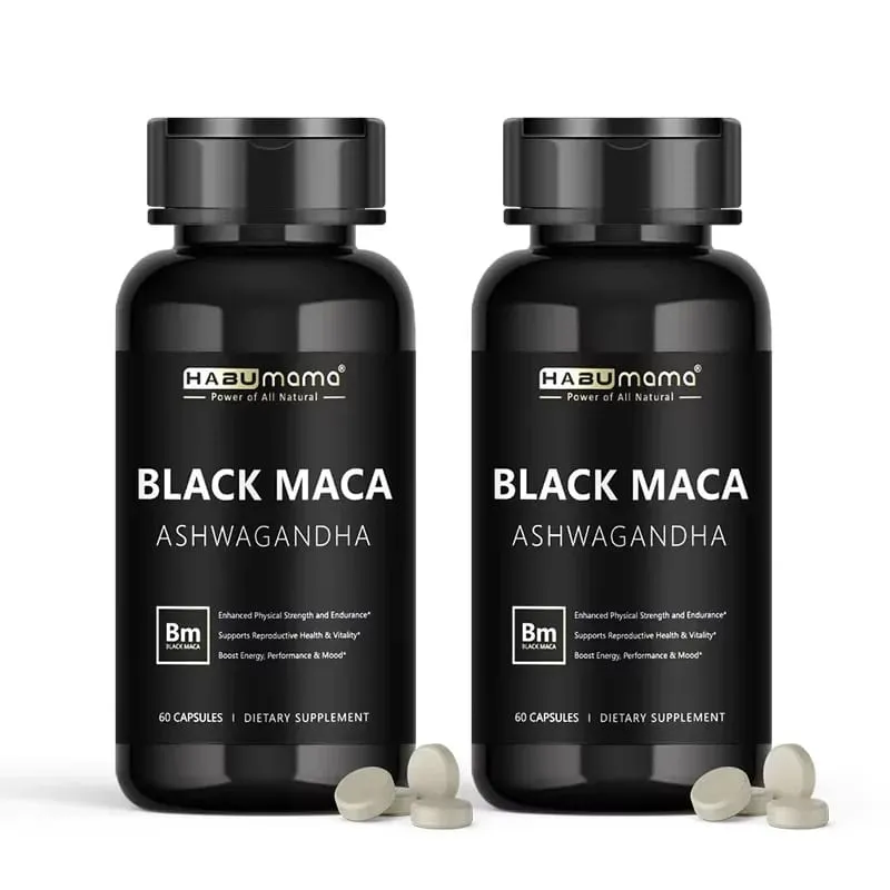 Suplemento orgânico de raiz de maca preta + extrato de ashwagandha para mulheres e homens, resistência à energia ereta - pílulas veganas — image 6