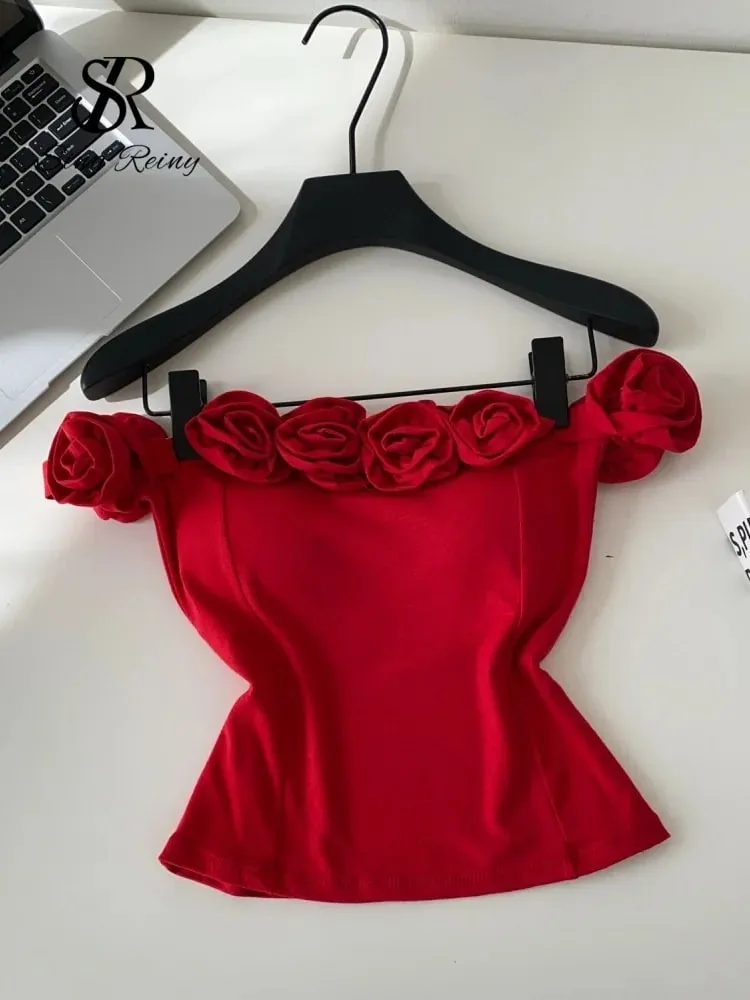 Fashion 3D Floral Solid Crop Top Women Strap Backless Elastic Waist Short Tank Top Korean Holiday Sexy Club Camisole — image 4