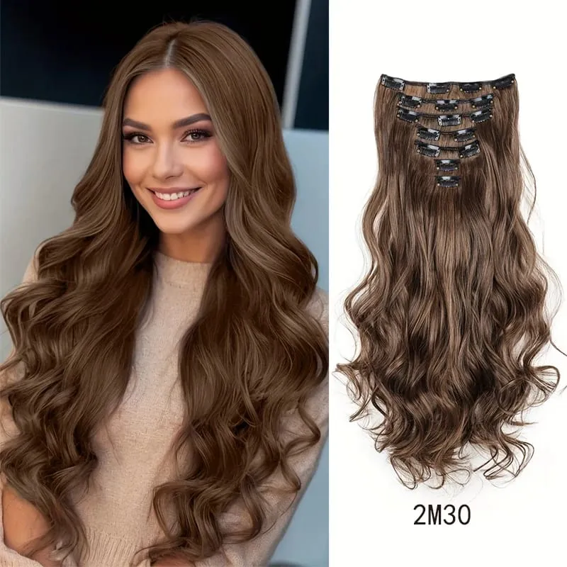 Synthetic 18Inch Long Curly Hair Hairpiece Heat Resistant Hair Extension Clips In Black Brown Blonde for Women — image 9