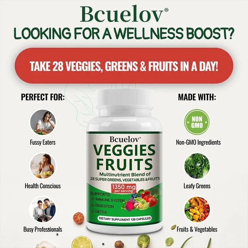 1350mg Fruit and Vegetable Supplement - 28 Complex Nutrients - Boosts Digestion Detoxification and Immune Support — image 5