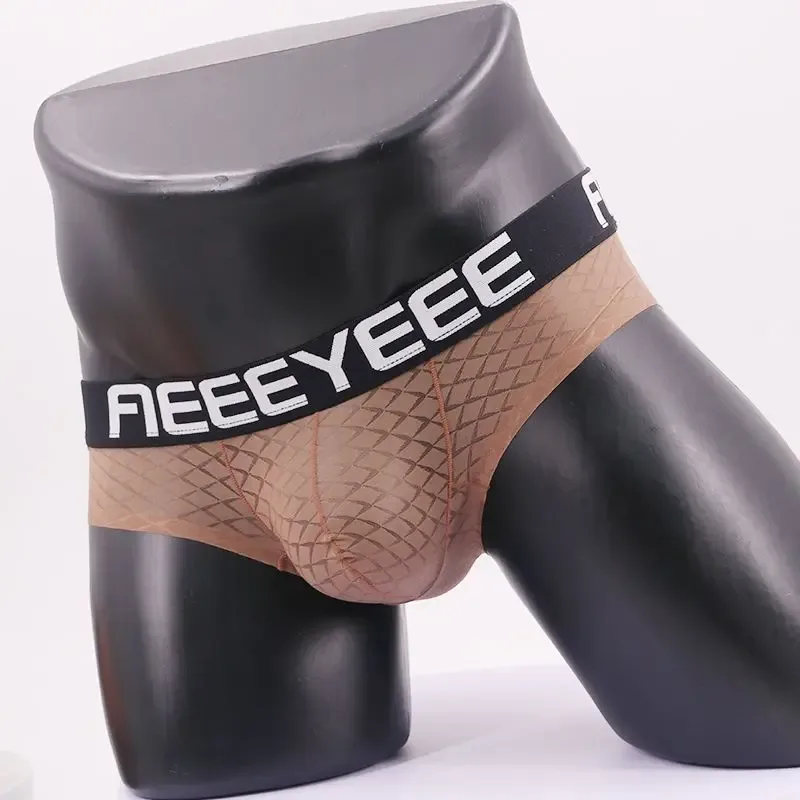 Sexy roupa interior masculina de seda gelo losango ultra-fino transparente macio homem briefs hip levantamento respirável elástico calcinha masculina cintura baixa — image 1