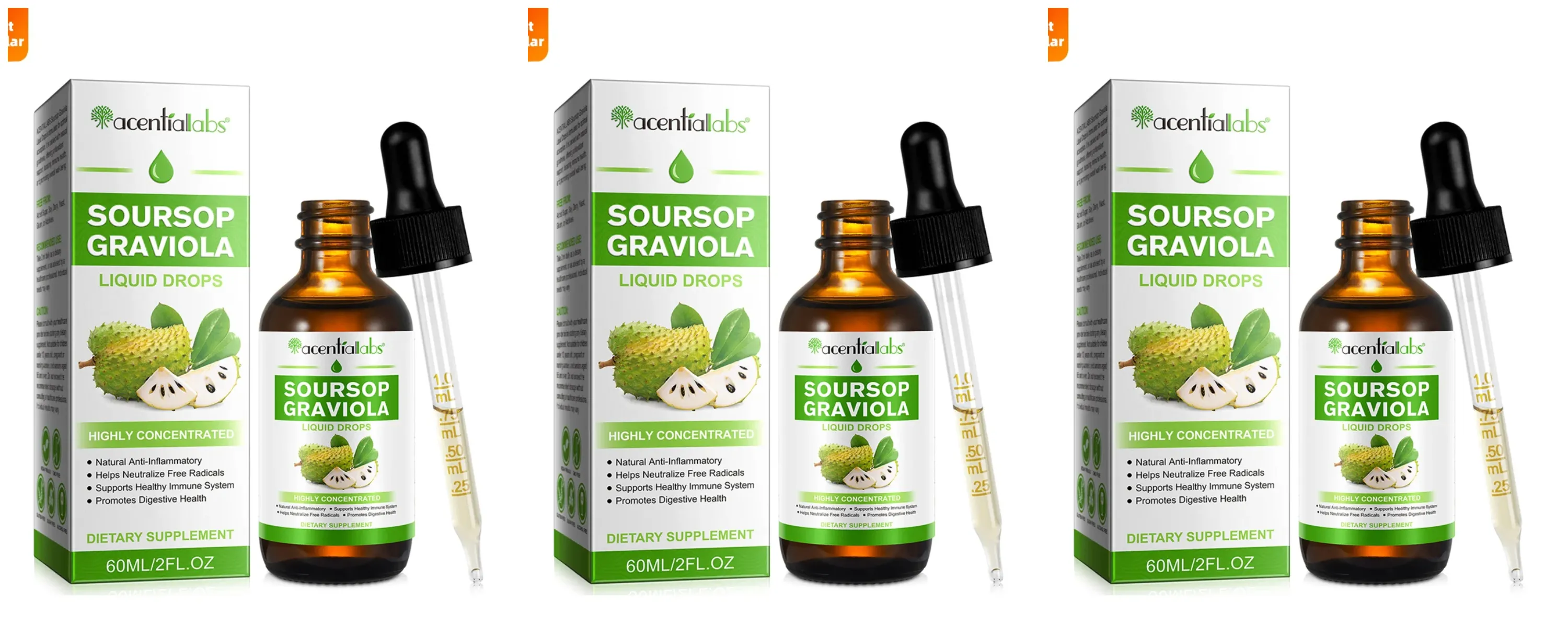 Acentiallabs venda quente 60ml graviola líquido amargo gotas suplementos dietéticos 100% puro orgânico graviola extrato para adlut — image 9
