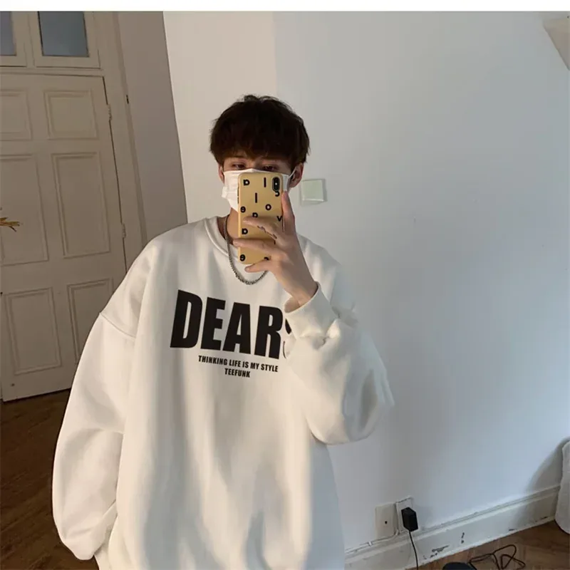 Autumn Men's High Street Letter Print O-Neck Hoodies 2026 Casual Fashion Graphic Long Sleeve Tops Y2K Youthful Basic Sweatshirts — image 4