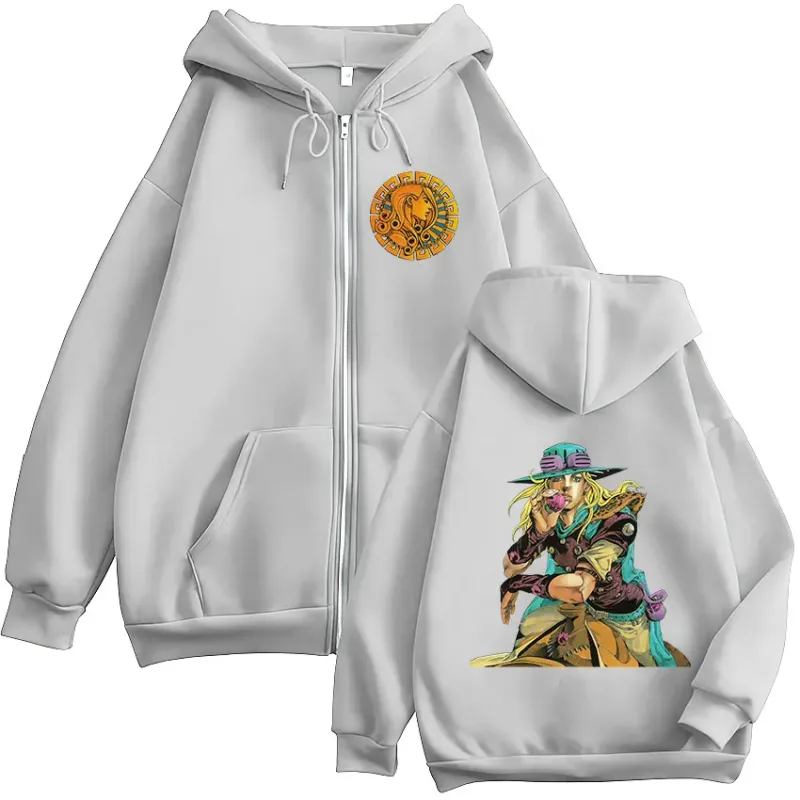 Anime JoJo Bizarre Adventure STEEL BALL RUN Diego Brando Zipper Hoodies Men's Women Zip Up Hooded Sweatshirts Jackets Coats