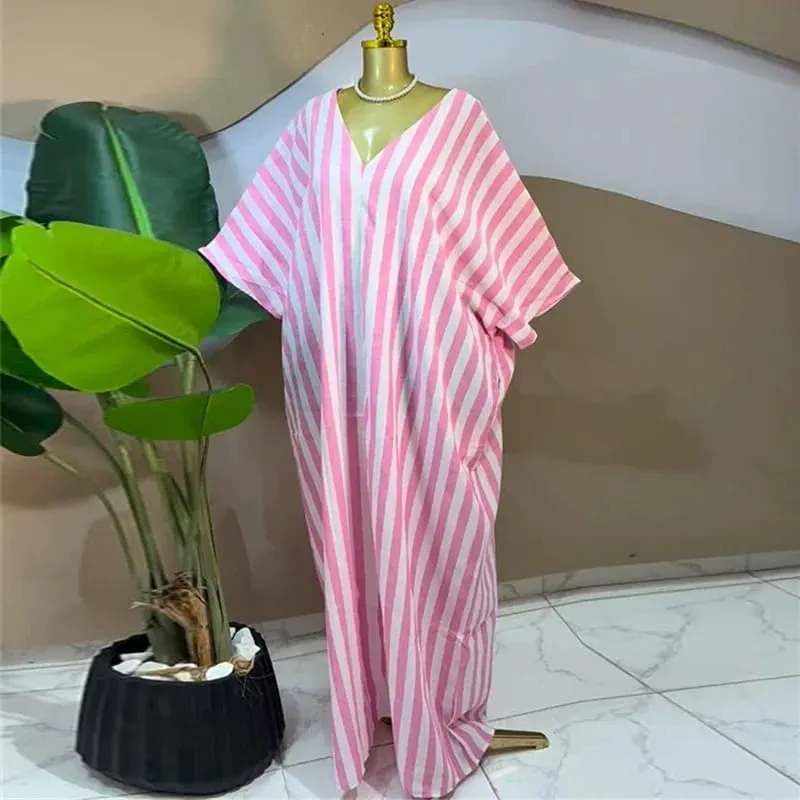2026 Fall Holiday Half Sleeve Striped Print V-Neck Loose Long Dress Street Africa Women Party Vestidos Dresses Vestidos — image 7