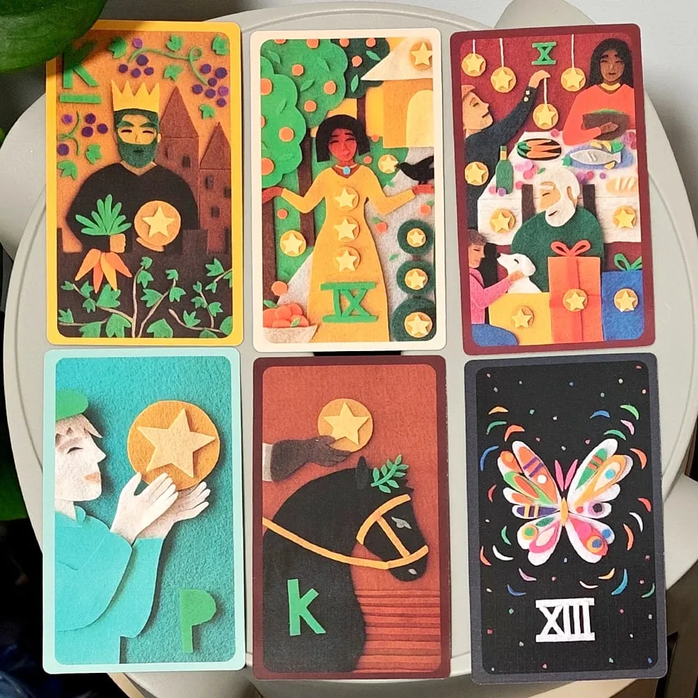 The Craft Felt Tarot 12*7cm 78 Card Deck Unique Hand-Cut Felt Art Rider Whimsical Divination Set in Rigid Box