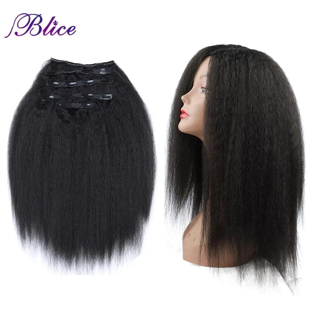 Blice Synthetic Clip In Hairpieces Kinky Straight Women Hair Accessories Heat Resistant Hair Extensions 5Pcs/set Deal