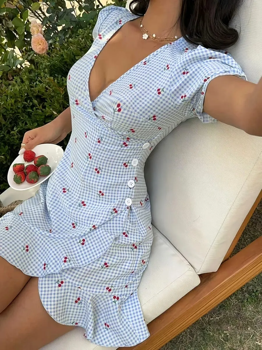 Dresses for Women New Summer Sleeveless V-Neck Women Dress Elegant Slim Print Mini Dress Women Vestidos De Verano Mujer — image 3