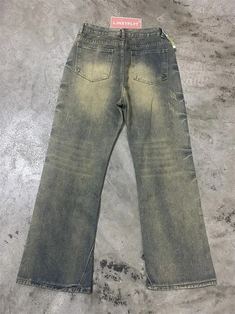 Men's Side Crease Design Straight Jeans Spring Street Sweatpants Boys Trousers Male High Waist Wide-leg Denim Pants — image 6