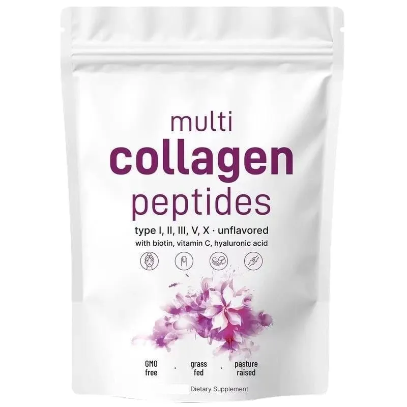 Multi Peptídeos de Colágeno em Pó Tipos I II III V com Biotina Vitamina C e Ácido Hialurônico Suporta Unhas de Cabelo para Pele para Homens e Mulheres
