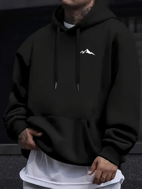 Outono e inverno masculino moda casual solto montanha impressão manga comprida moletom com capuz pulôver quente — image 1