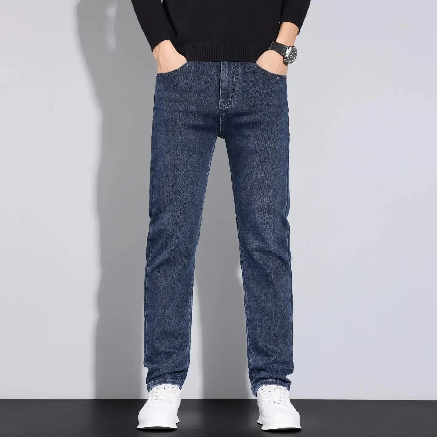 2026 New Business Men's Jeans Casual Straight Stretch Fashion Classic Blue Black Work Denim Pant Trousers Male Clothing — image 3