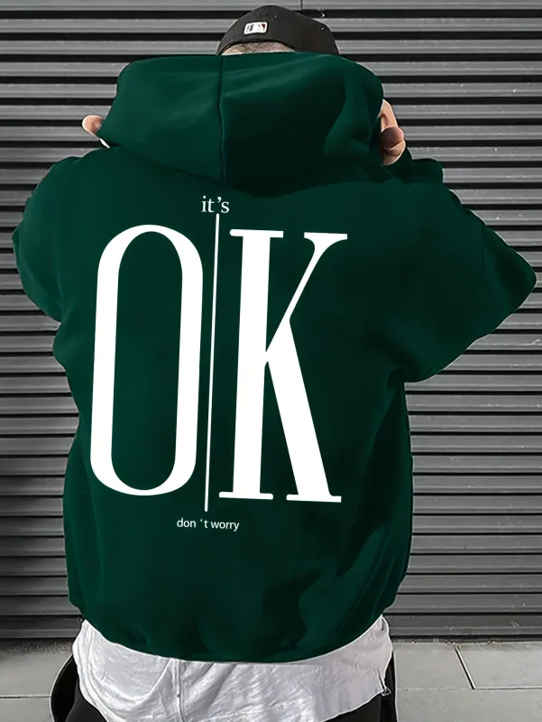 Men Hoodie It's OK Don't Worry Letter Print Oversized Casual Streetwear Loose Casual Long Sleeve Pullover Streetwer Tops — image 4