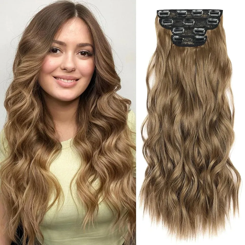 Copper Red Long Wavy Clip in Hair Extensions 20 Inch 4Pcs Double Weft Synthetic Hairpieces Full Head for Women Party Cosplay — image 12