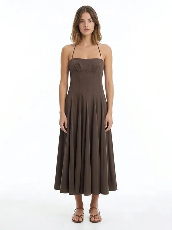 Willshela Women Fashion Pleated Backless Zipper A-Line Midi Dress Vintage Halter Slash Neck Female Chic Lady Dresses — image 8