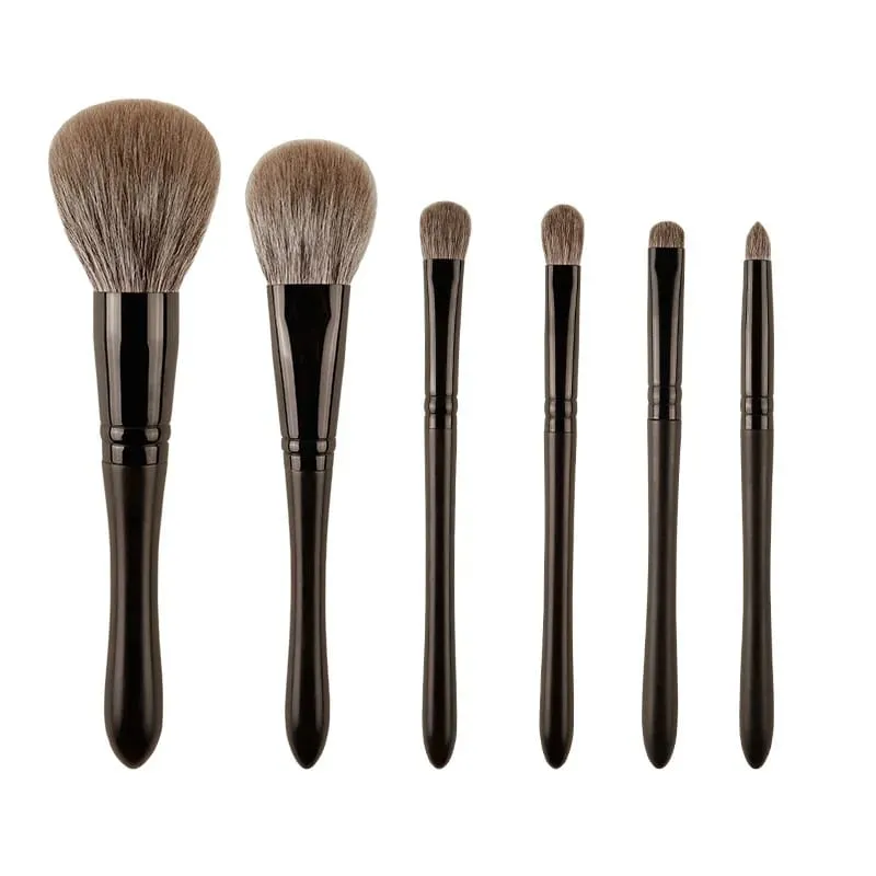 6pcs/set Fox hair Makeup brushes Set Powder Blusher Crease Eyeshadow Detail Liner Shadow Make up brushes Travle siz Ebony Handle