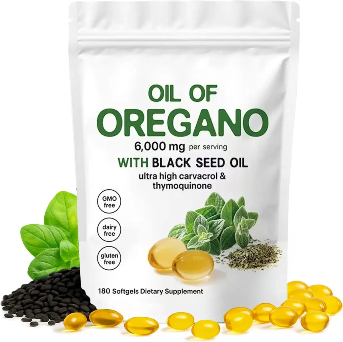 Oil of Oregano Softgels with Black Seed Oil 6000mg - Oregano Oil Capsules for Immune & Digestive Support - Non-GMO Gluten-Free — image 2