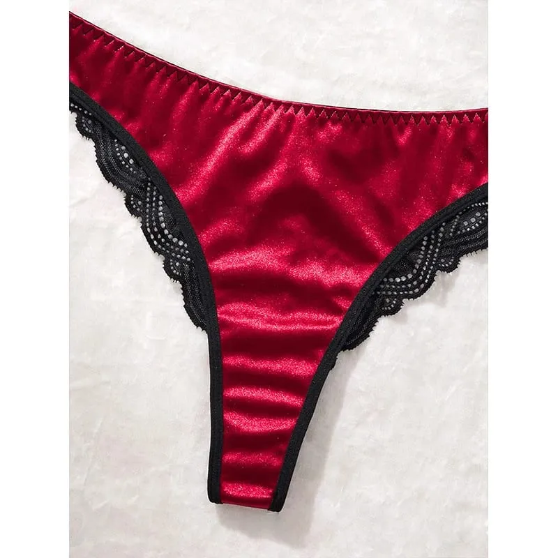 Valentine Sexy Lingerie Black Lace Splicing Underwear Women Set Ultra Thin Luxury Intimate Lingerie 3-point Transparent Bra Set — image 5