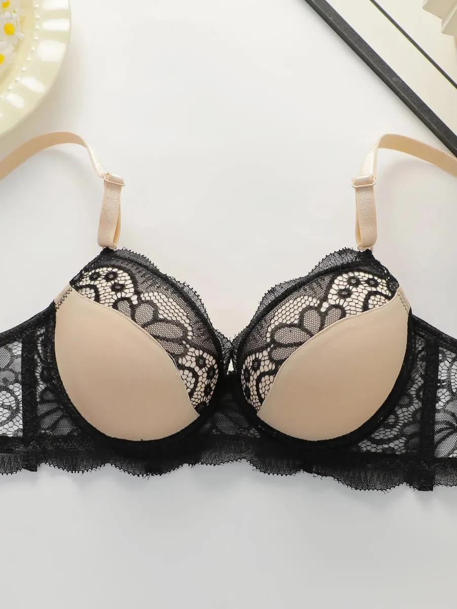 Women's sexy embroidered lace lingerie set with steel ring gathering push up daily casual close fitting bra set B2076 — image 3