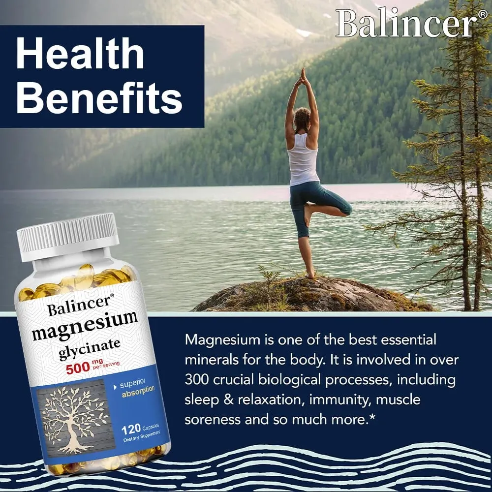 Magnesium Glycinate 500 Mg - 30/60/120 Capsules High Absorption Dietary Supplement for Sleep Heart & Muscles Health NON-GMO — image 4