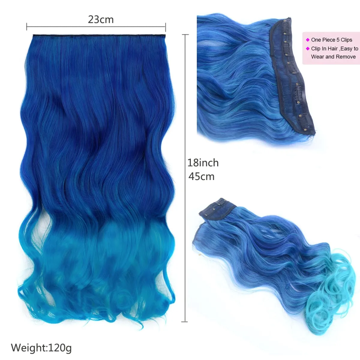 Jeedou uma peça 5 clipes ondulado ombre clipe em extensões de cabelo longo onda de água cabelo encaracolado sintético pedaço arco-íris colorido cabelo — image 2