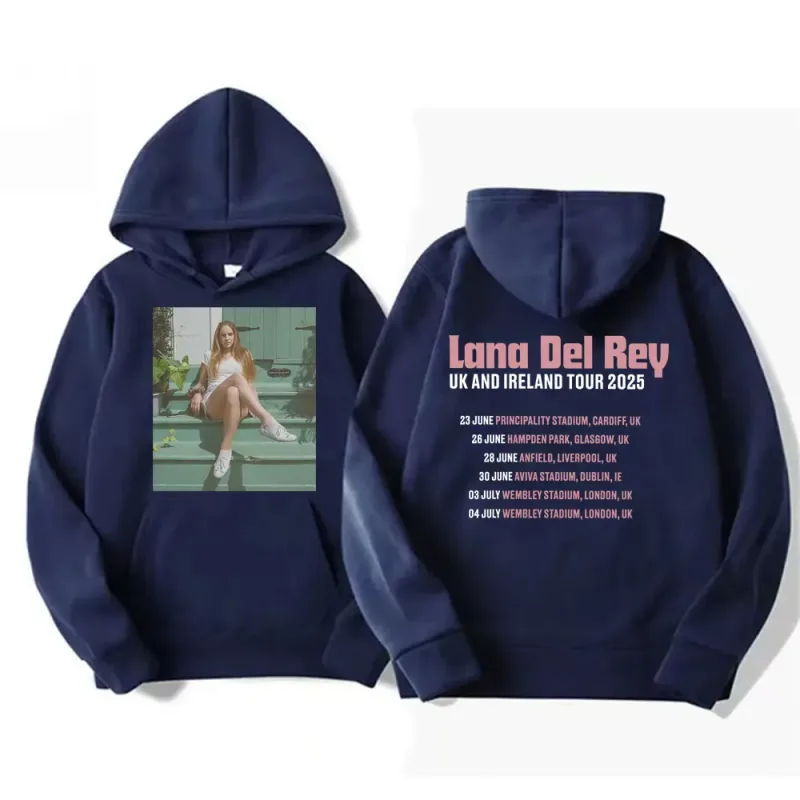 Lana Del Rey UK & Ireland Tour 2025 Gráfico Hoodies Homens Mulheres Moda Estética Casual Pulôveres Manga Longa Moletons com Capuz — image 9