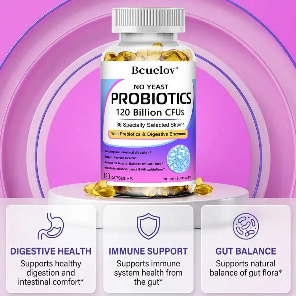 Ang Probiotics 120 Billion CFU na may Prebiotics at Digestive Enzymes ay sumusuporta sa Digestion Gut Flora Bloating Relief at Immune Health — image 4