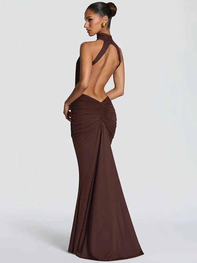 Mozision Turtleneck Backless Sexy Maxi Dress Women Gown Elegant Off-shoulder Sleeveless Ruched Bodycon Club Party Long Dress — image 3
