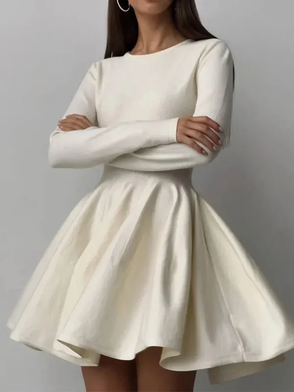 Duomofu Knit Mini Kjoler Kvinder Efterår Vinter Langærmet Sweater Kjole Kvinde Elegant Mode Slim A Line Plisseret Kjole Vestido