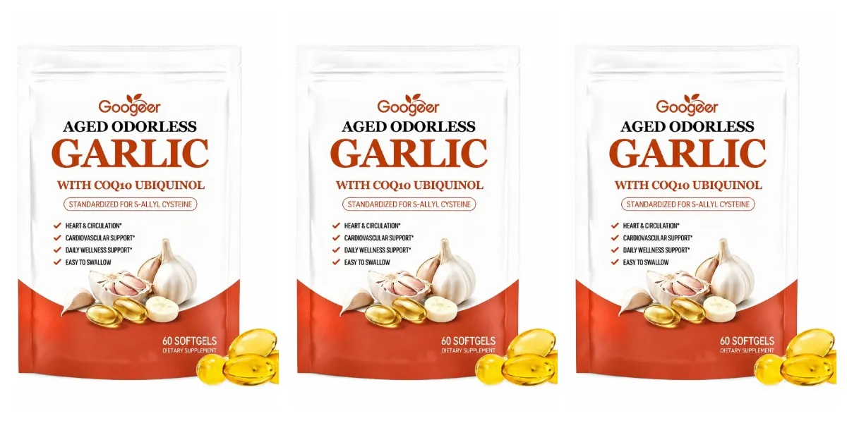 Aged Odorless Garlic Softgels with CoQ10 Ubiquinol & K2 Blood Pressure Heart & Circulation Support Cholesterol 60 Softgels — image 10