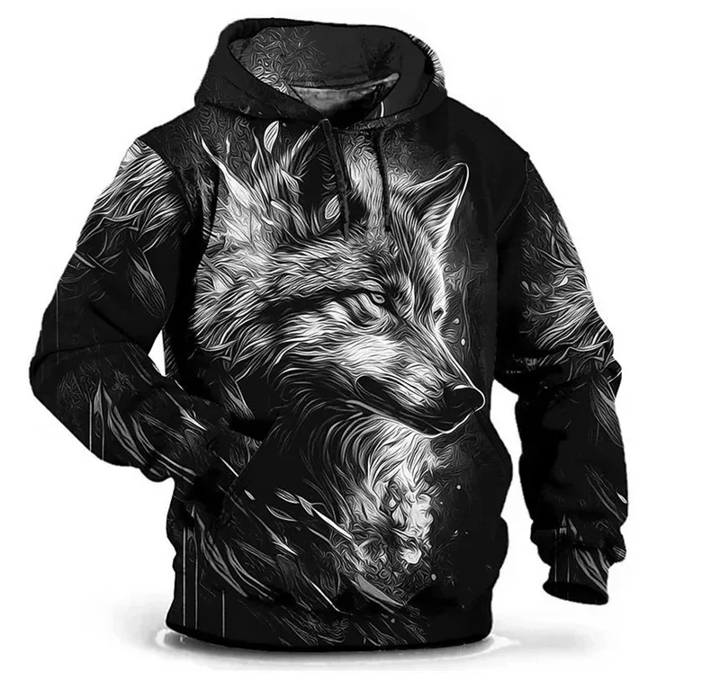 Moda lobo padrão moletom com capuz masculino manga longa rua hip hop 3d impressão animal moletom com capuz 6xl plus size casual hoodie — image 1