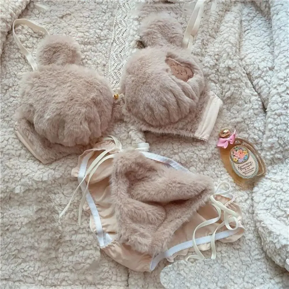 Fashion Women Lingerie Set No Steel Ring Soft Girl Warm Underwear Panties Suit Cartoon Bear Winter Bra & Brief Sets Women — image 5