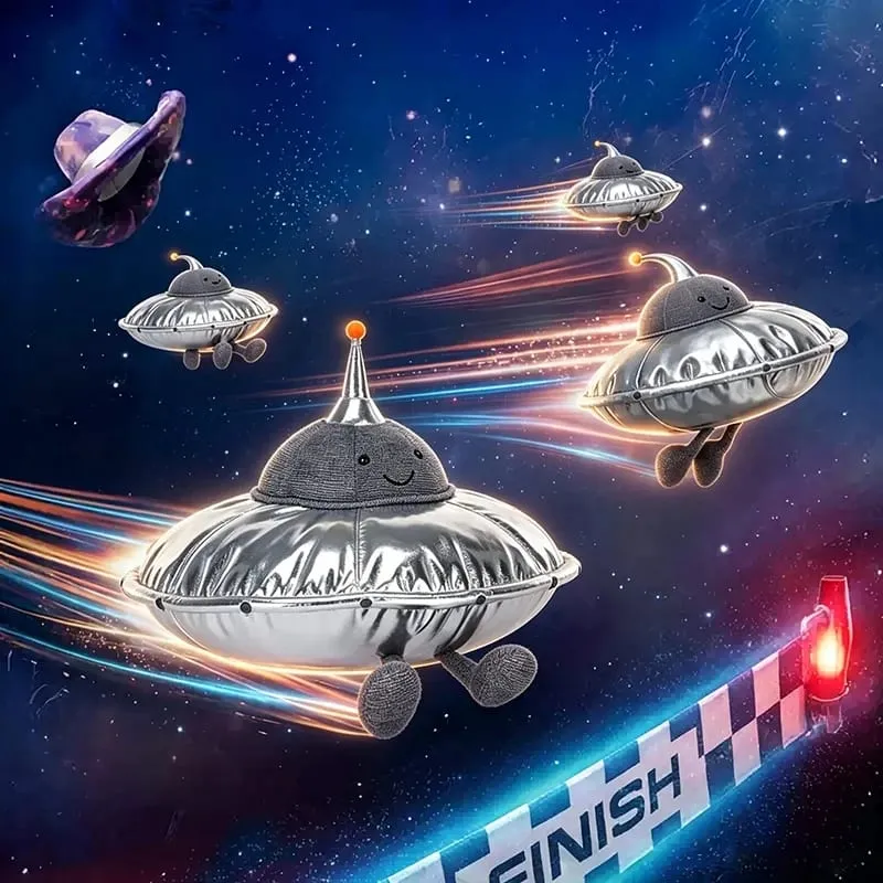 Cute UFO Plush Pillow Silver Metallic Flying‑Saucer Stuffed Toy Soft Alien Spaceship Plush Cushion Space‑themed Home Decor Gift — image 2
