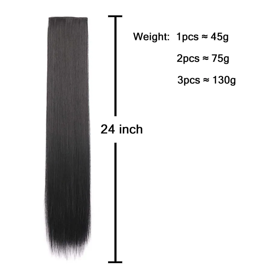 Clip in Hair Extension for Women - 3 Pcs Thick Double Weft Long Straight Soft Synthetic Blends Well Hair Extension 20inch Dark B — image 5