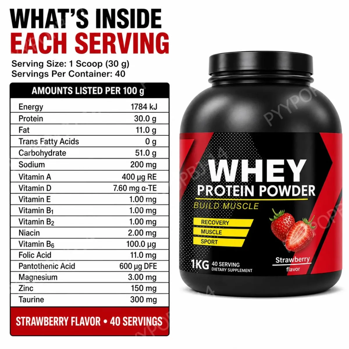 Strawberry Whey Protein Powder for Workout and Muscle Support Daily Protein Nutrition for Active Adults Sports Formula 1kg — image 3