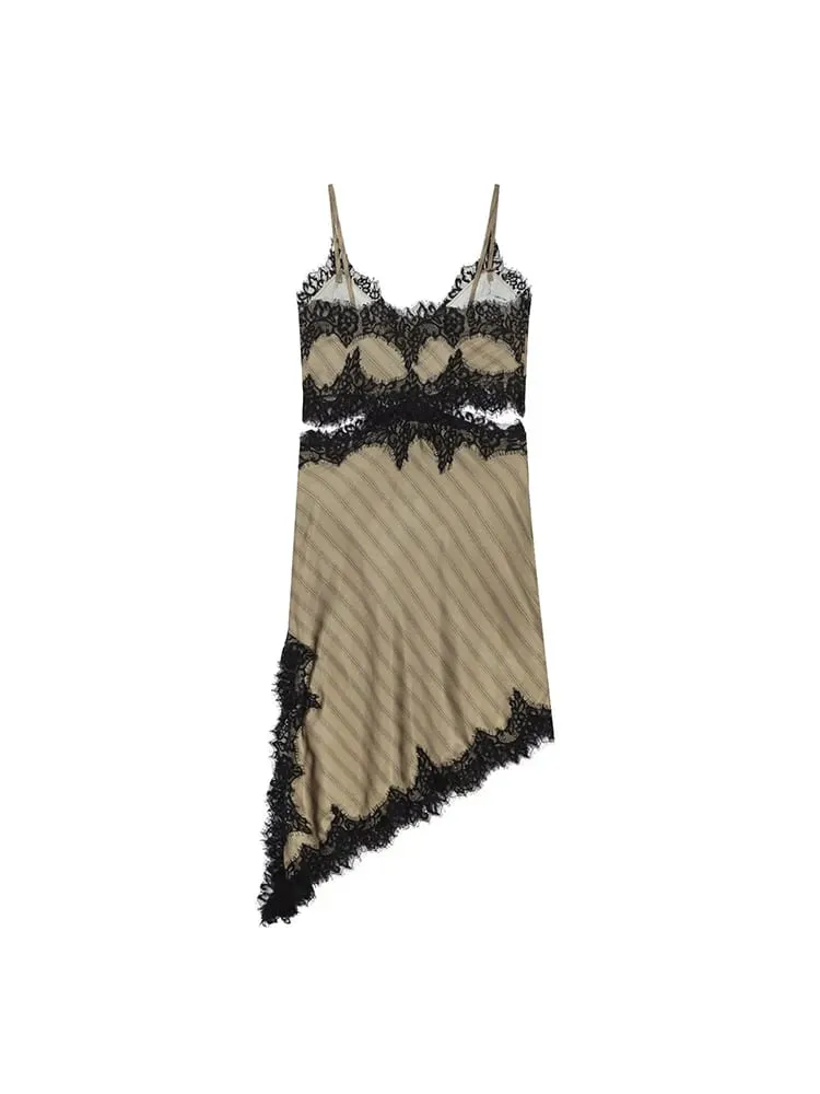2026 New Women's Lace Trim Cut Out Dress Sleeveless Asymmetric Hem Long Sling Dress Lady Fashion Elegant Party Streetwear — image 4