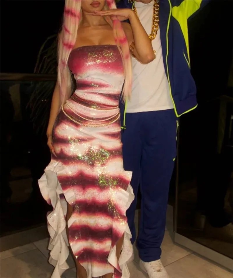 Halloween Shark Tale-dräkt för vuxna Oscar och Lola Pardräkt Halloween Kvinnor Sparkle Ruffle Fåll Axelbandslös Fish Cosplay — image 3
