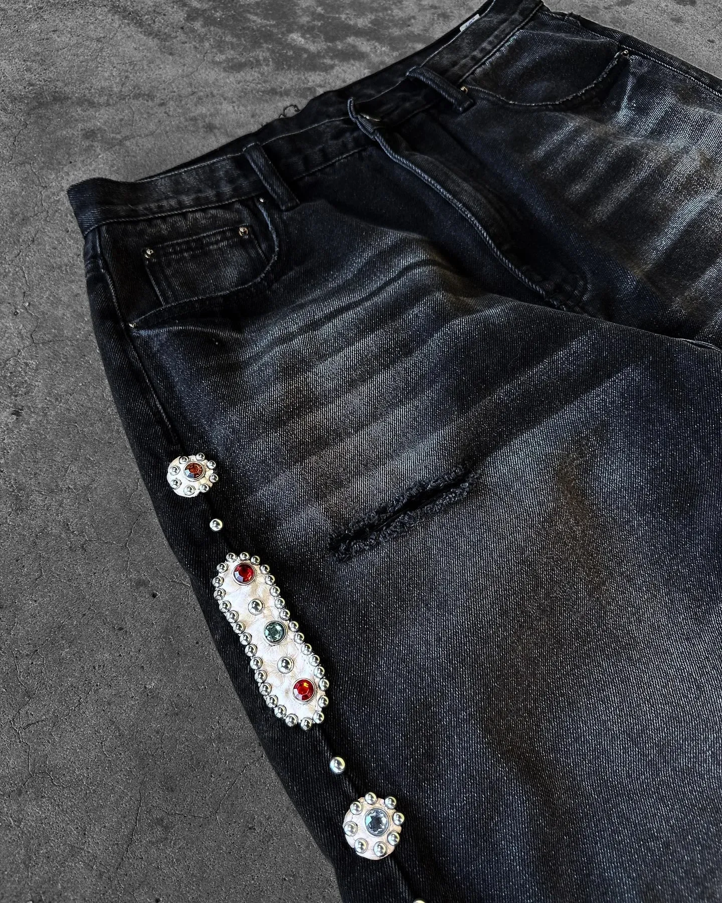 Gothic Diamond Punk Hip Hop Men's Slim Jeans Damaged Destroyed Hole Baggy Denim Long Trouser Pants Y2k Streetwear Ripped Jeans — image 8